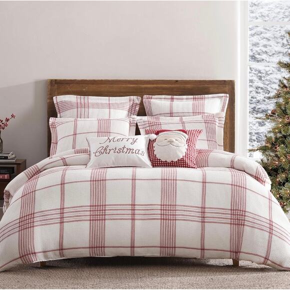 Levtex Other - Levtex Peppermint Plaid Duvet Set Full Queen Red White Cotton Holiday NEW
